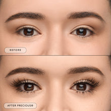 Before and after of a model wearing lower Precious Bottom lashes.