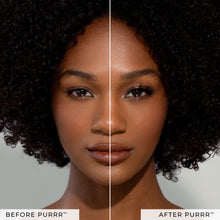 Before and after of a model wearing Purrr