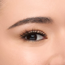 Ethereal Mini round false lash with short length, medium volume for a fluttery, mascara-like finish that mimics natural lash growth shown on an eye.
