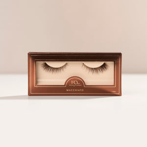 Macchiato a short natural lash with denser outer corners and wispy texture for an everyday look, featuring a unique blend of black, brown, and red wine fibers for natural dimension.