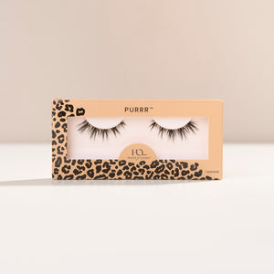 Purrr a flared, medium-length lash with a clustered design and wispy fibers for a lash cluster-inspired look.