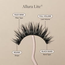 Allura Lite false lash faux mink fibers, full volume, round, and black band