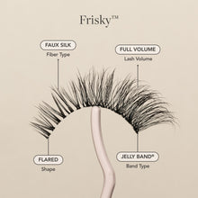 Frisky false eyelash faux silk fibers, full volume, flared shape, Jelly Band.