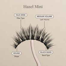 Hazel Mini false eyelash faux mink fibers, medium volume, round shape, and black lash band.