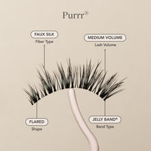 Purrr false eyelash with faux silk fibers, medium volume, flared shape, Jelly Band.