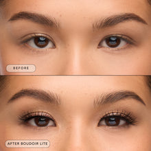 Before and after of a model wearing Boudoir Lite lashes. 