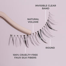 Mika false eyelashes key features explaining lash band, lash fibers, lash shape, and lash volume