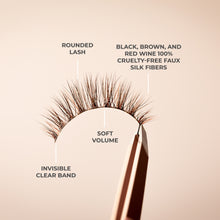 Mocha false eyelashes key features explaining lash band, lash fibers, lash shape, and lash volume