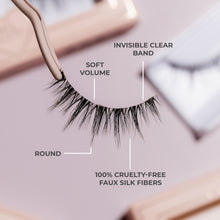 Yumi false eyelashes key features explaining lash band, lash fibers, lash shape, and lash volume