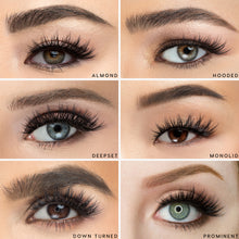 Iconic false eyelashes on a almond eye shape, hooded eye shape, deepset eye shape, downturned eye shape, monolid eye shape, and prominent eye shape